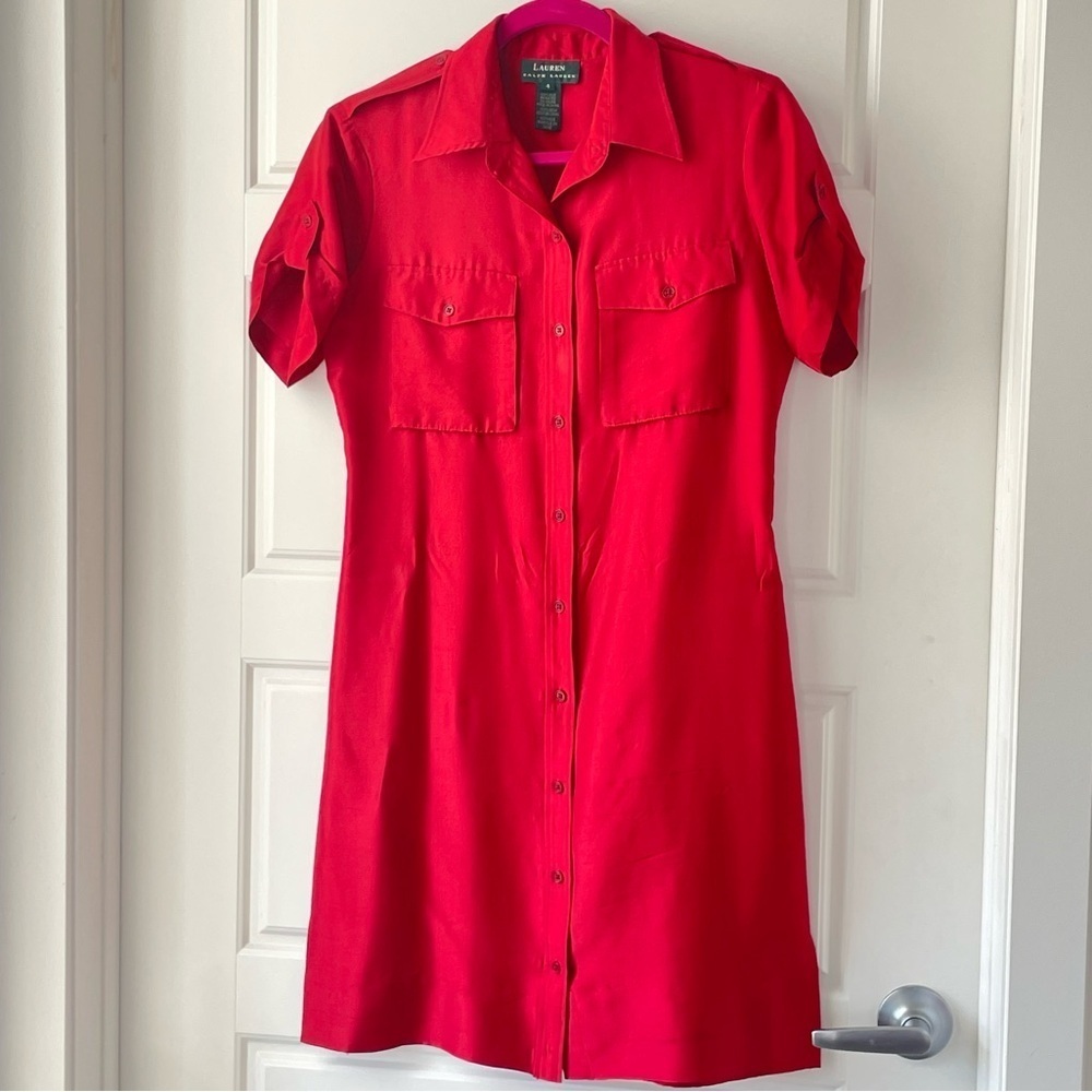 LAUREN RALPH LAUREN RED SILK SIZE 4 BUTTON UP DRESS SILK WOMEN